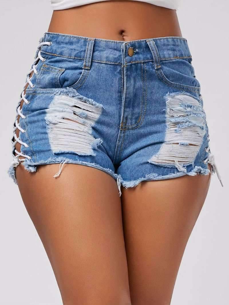 High Waist Ripped Jeans Short - runwayfashionista.com