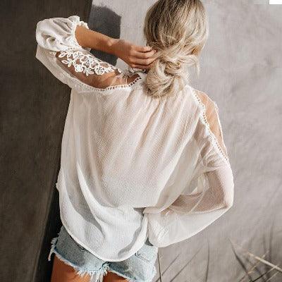 Lantern Sleeve Loose Short Chiffon Blouse - runwayfashionista.com