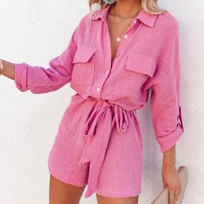 Loose Button Up Shirt Rompers - runwayfashionista.com