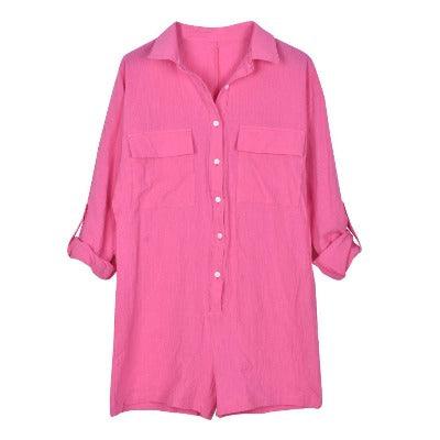 Loose Button Up Shirt Rompers - runwayfashionista.com