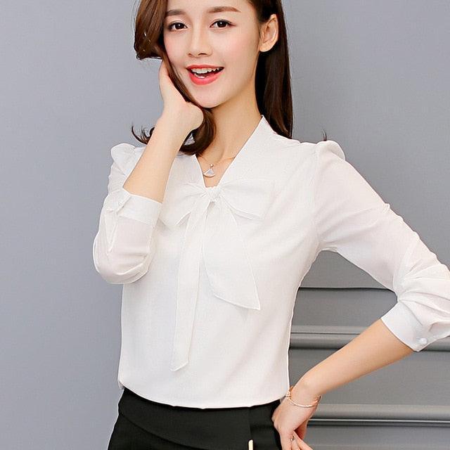 Summer Blouse Long Sleeve Bow - runwayfashionista.com