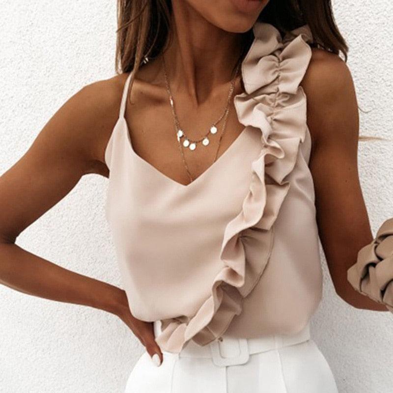 V Neck Ruffle Blouses - runwayfashionista.com