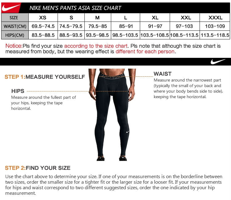 nike compression tights size chart