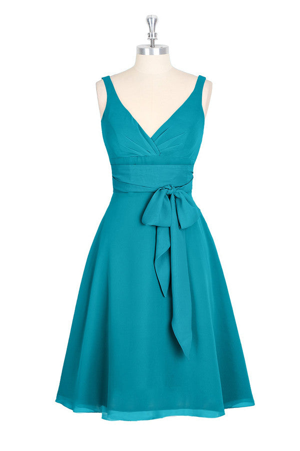 A Line V-Neck Chiffon Turquoise Homecoming Dresses – Simibridaldresses