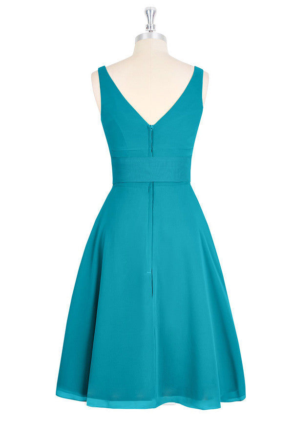 A Line V-Neck Chiffon Turquoise Homecoming Dresses – Simibridaldresses