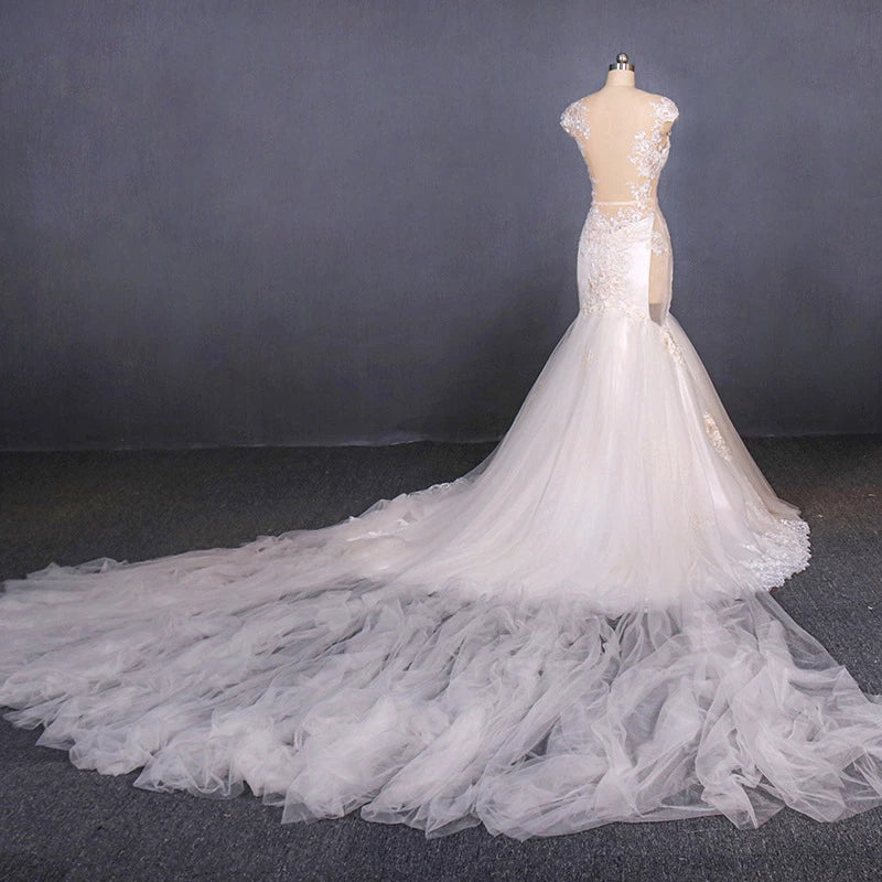 Gorgeous Mermaid Tulle Wedding Dress, Chapel Train Long Bridal Gown ...