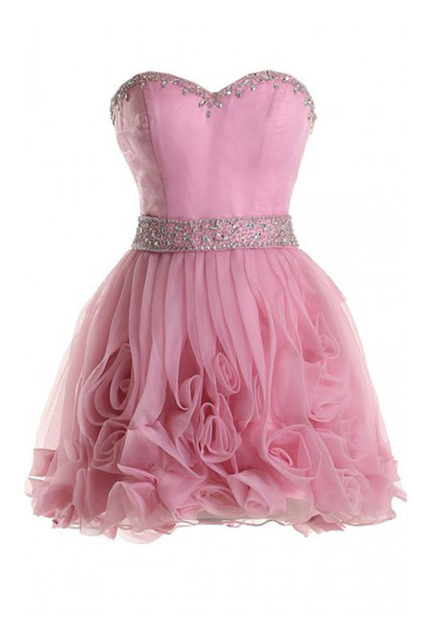 Sweetheart Organza Pink Prom Dresses Homecoming Dresses – Simibridaldresses