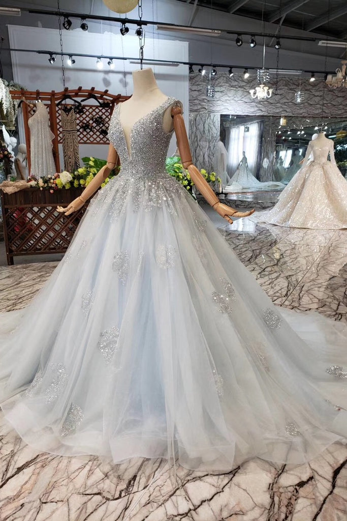 deep v ball gown wedding dress