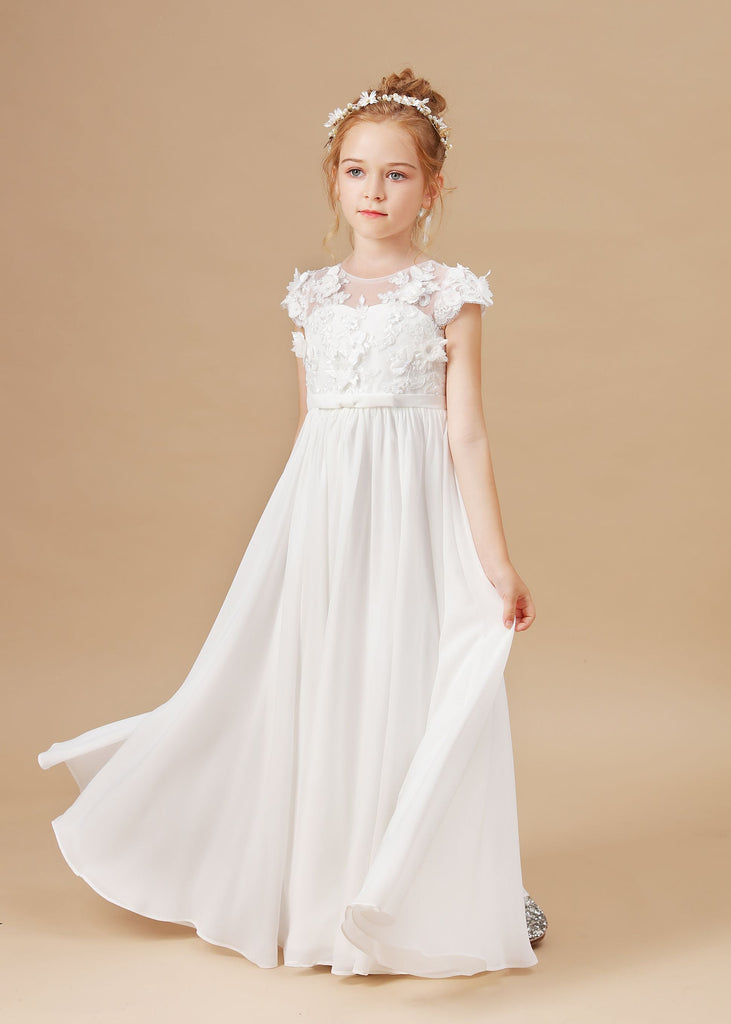 A Line Floor Length Ivory Chiffon Appliques Flower Girl Dress ...