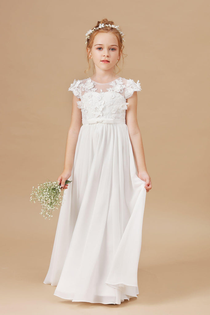 A Line Floor Length Ivory Chiffon Appliques Flower Girl Dress ...