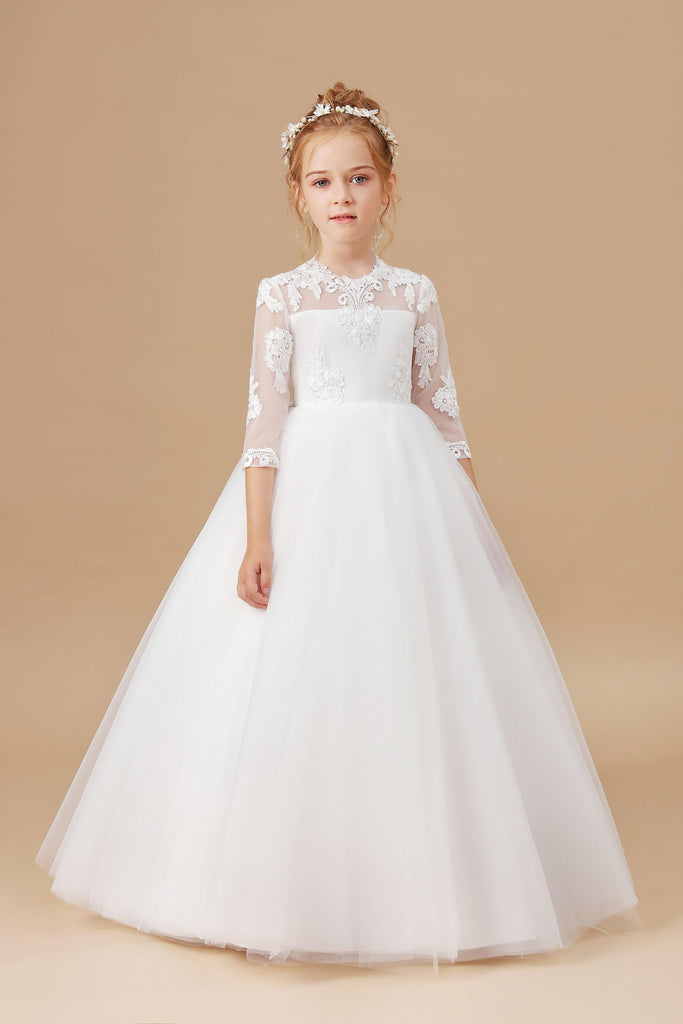 A Line Floor length Lace Appliques Tulle Flower Girl Dress ...