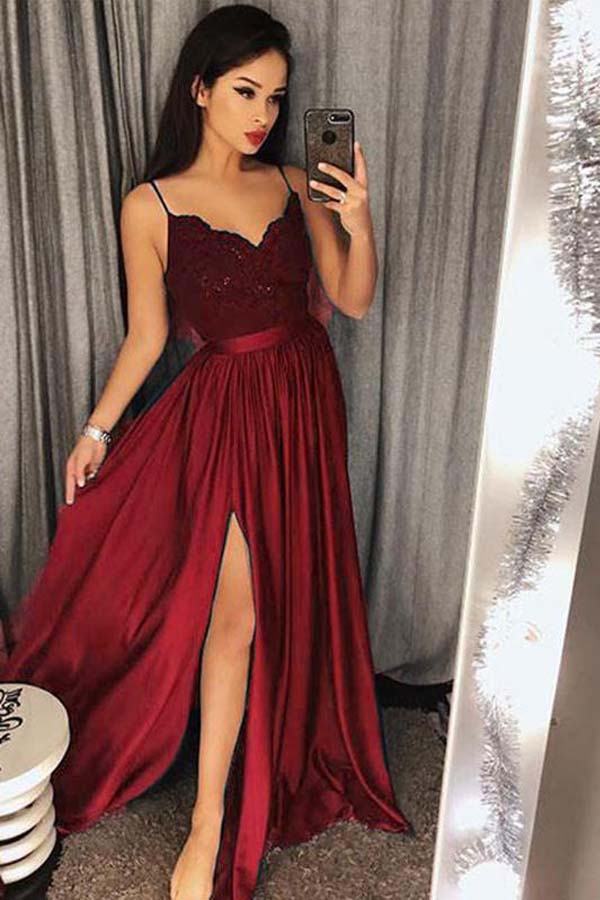 Jade V neck Split Prom Dress with Lace,Maxi High Split Evening Gowns ...