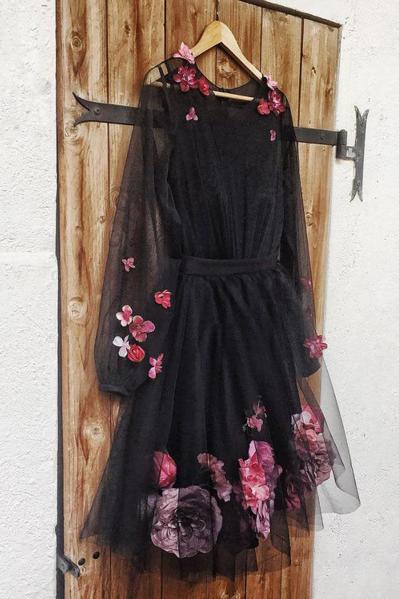 black gown with flowers