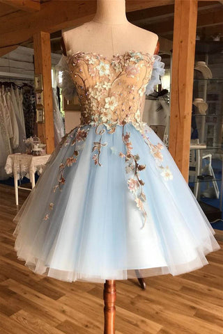 light blue and gold prom dress