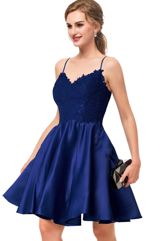 A Line V-Neck Homecoming Dresses with Pockets for Juniors Graduation P ...