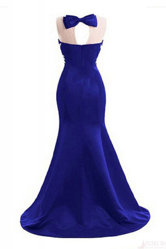 O-neck Beading Bodice Mermaid Long Prom Dresses Royal Blue Evening Dre ...