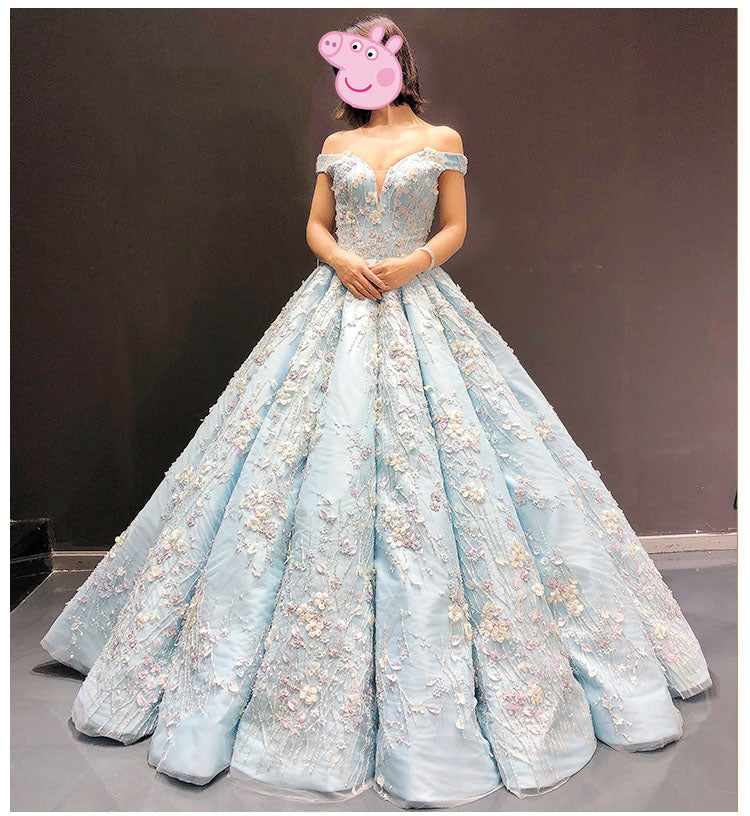 Light Blue Off the Shoulder Ball Gown Quinceanera Dress, Senior Prom ...