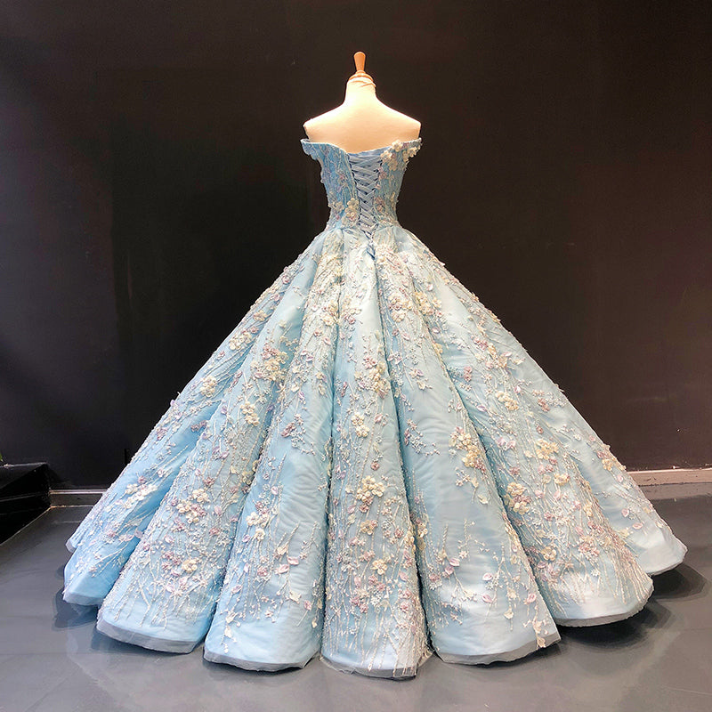 Light Blue Off the Shoulder Ball Gown Quinceanera Dress, Senior Prom ...