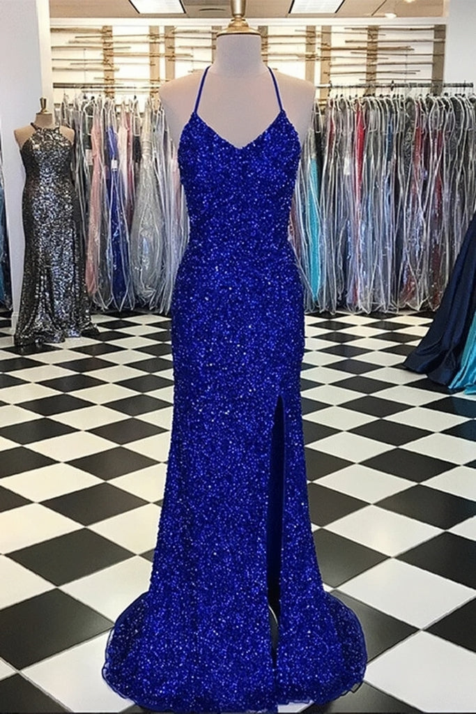 Royal Blue Spaghetti Straps Backless Long Sheath Prom Dress Y0329 Simibridaldresses 