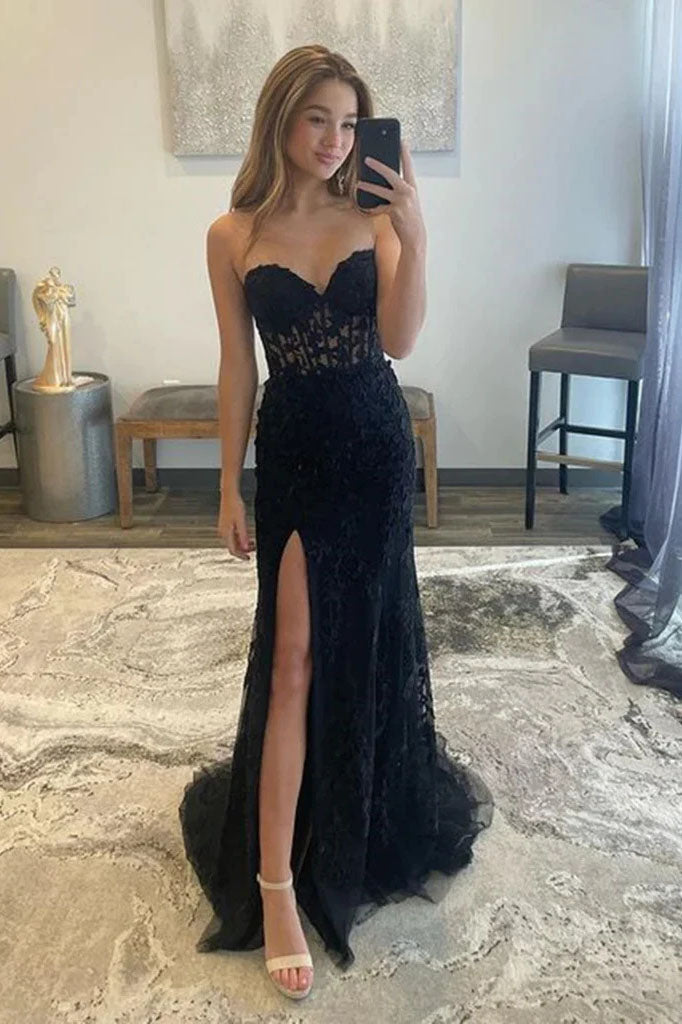 Sweetheart Mermaid Black Lace Long Prom Dresses OK1900 – Simibridaldresses