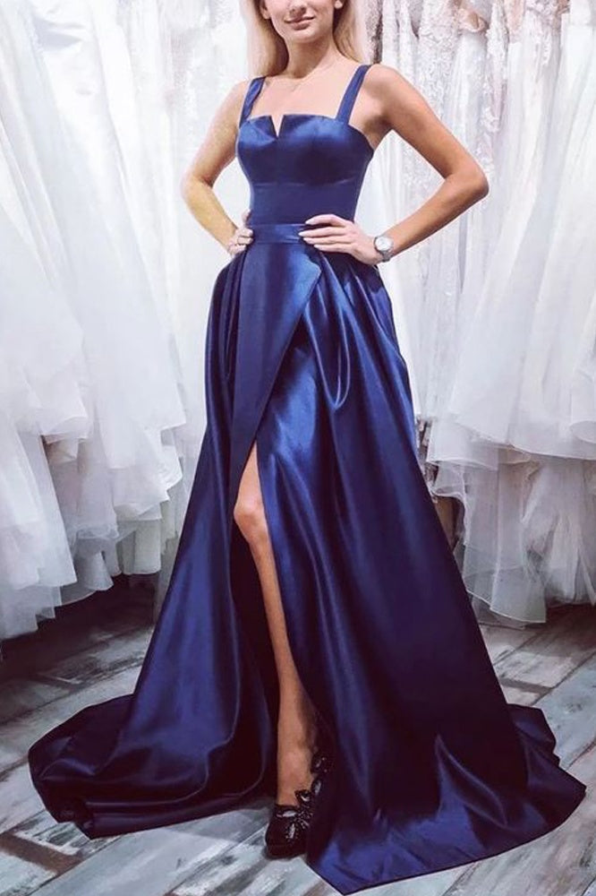 Front Split Long Style Dark Blue Prom Dresses For Teens Y0019 ...