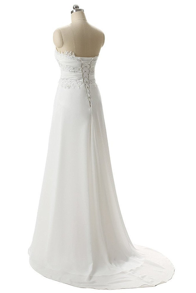 Pretty Sweetheart A Line Lace Chiffon Long Ivory Beach Wedding Dresses Simibridaldresses 3698