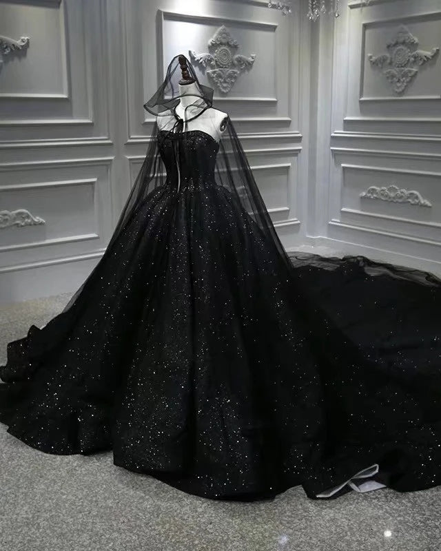 Sequin Shiny Strapless Black Ball Gown Princess Prom Dress Y0171 ...