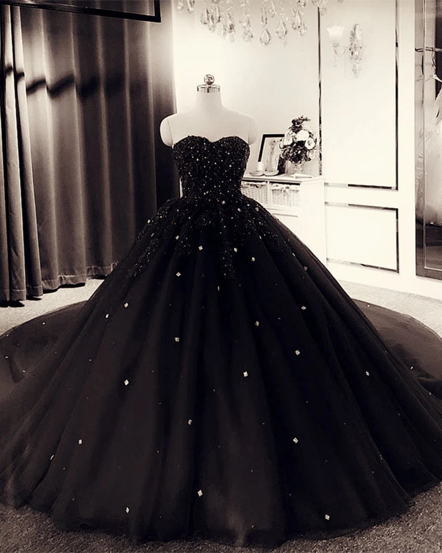 Beautiful Strapless Black Tulle Ball Gown Princess Prom Dresses Y0179 Simibridaldresses 5417