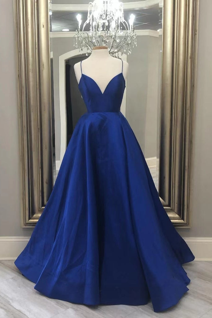 A Line Elegant Royal Blue Satin Long Prom Dress Evening Gowns ...