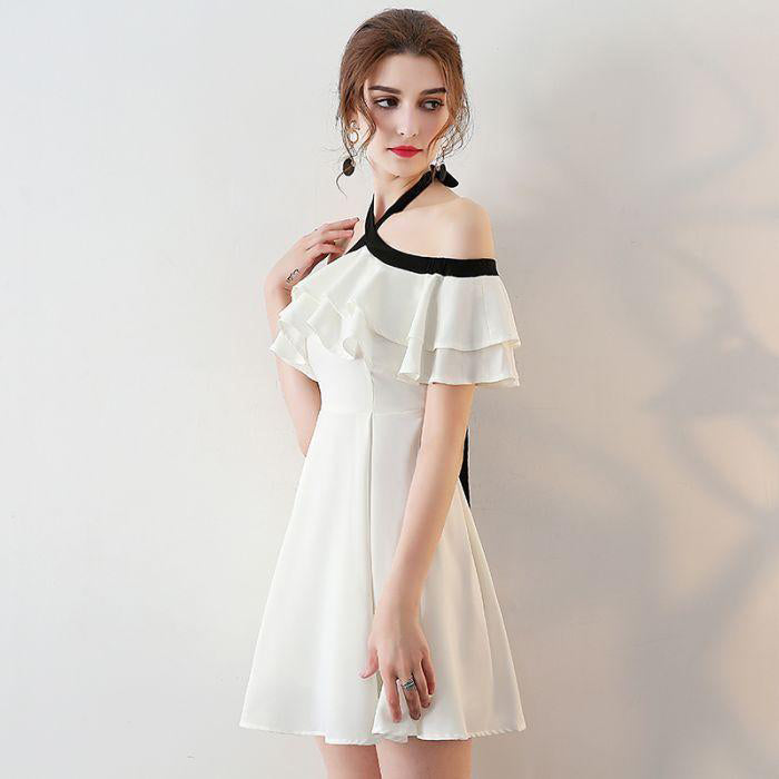 Light Ivory Halter Chiffon Short Homecoming Dresses,Short Prom Dresses ...