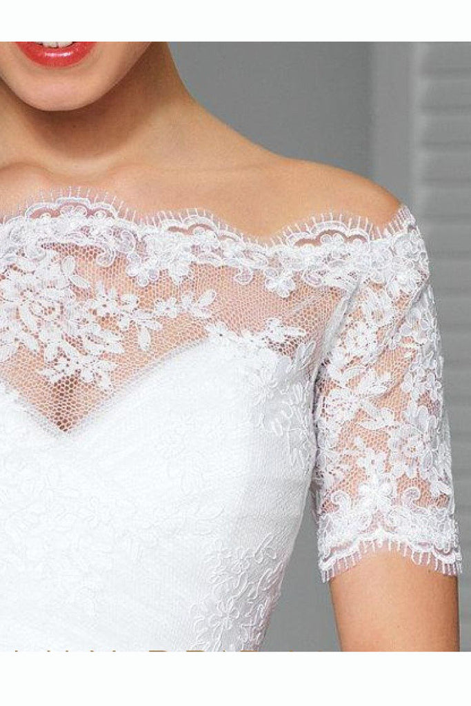 Short Sleeve Off-the-Shoulder White Lace Bridal Jacket, Bridal Shawl ...