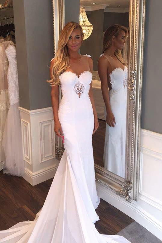 See-through Sheath Long Beach Wedding Dress with Lace