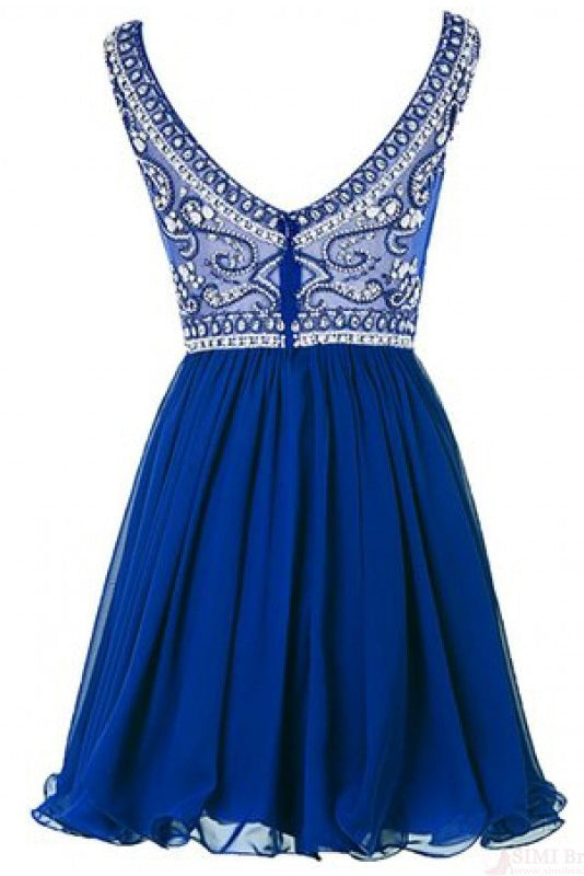 A Line Royal Blue Beading Bodice Knee Length Chiffon Homecoming Dresses ...