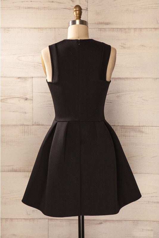 Simple Satin Short Homecoming Dress, Cheap Black Sleeveless Mini Prom ...