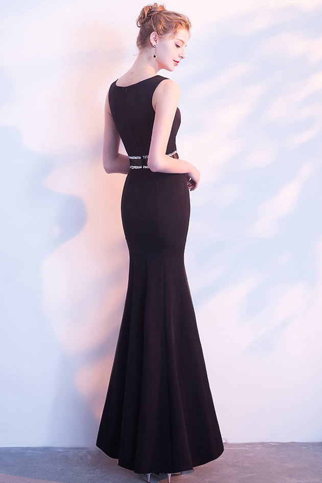 Black Mermaid Long Evening Dress with Side Slit, Floor Length Prom ...