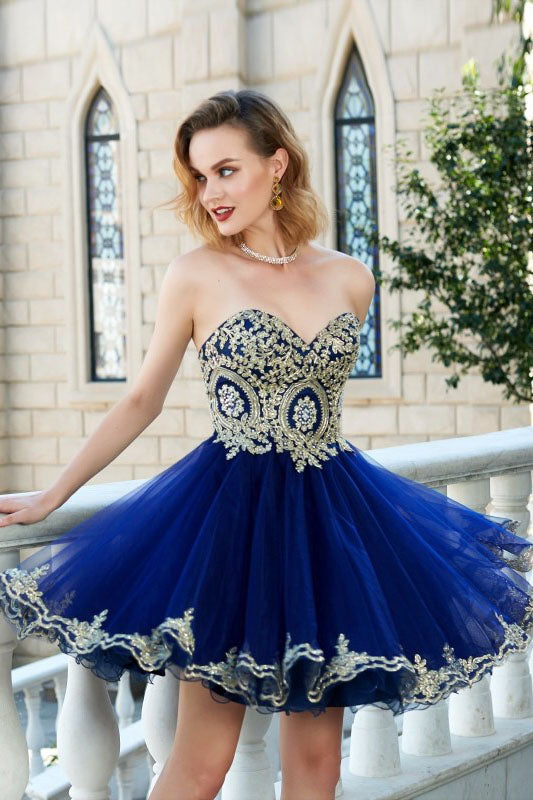 Royal Blue Princess Sweetheart Sleeveless Applique Mini Tulle Dresses ...