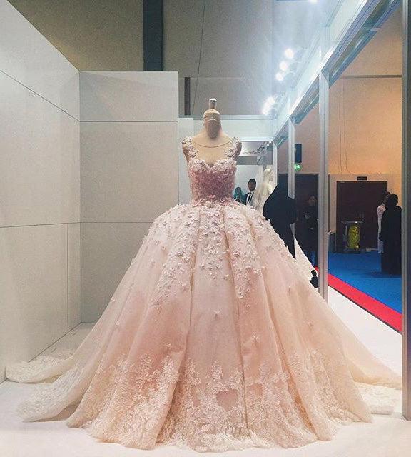 Ball Gown Sleeveless Lace Appliqued Tulle Prom Dresses, Quinceanera ...