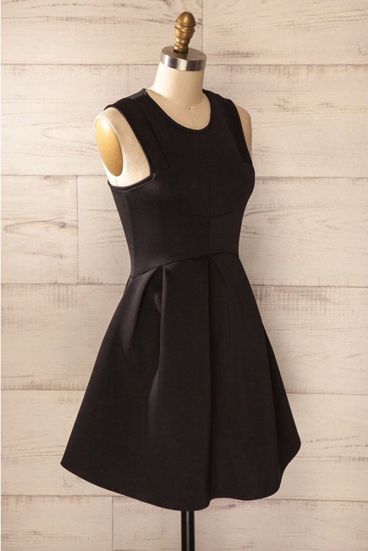 Simple Satin Short Homecoming Dress, Cheap Black Sleeveless Mini Prom ...