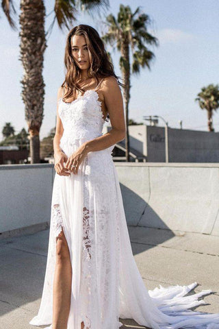 Bohemian Wedding Dresses Cheap Spaghetti Straps Long Beach Wedding