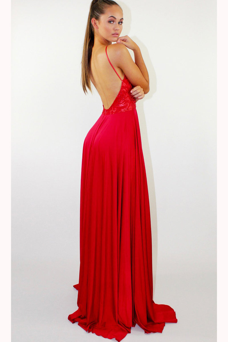 Red Backless Prom Dresses With Side Slit Long Party Dress With Lace N Simibridaldresses 5387