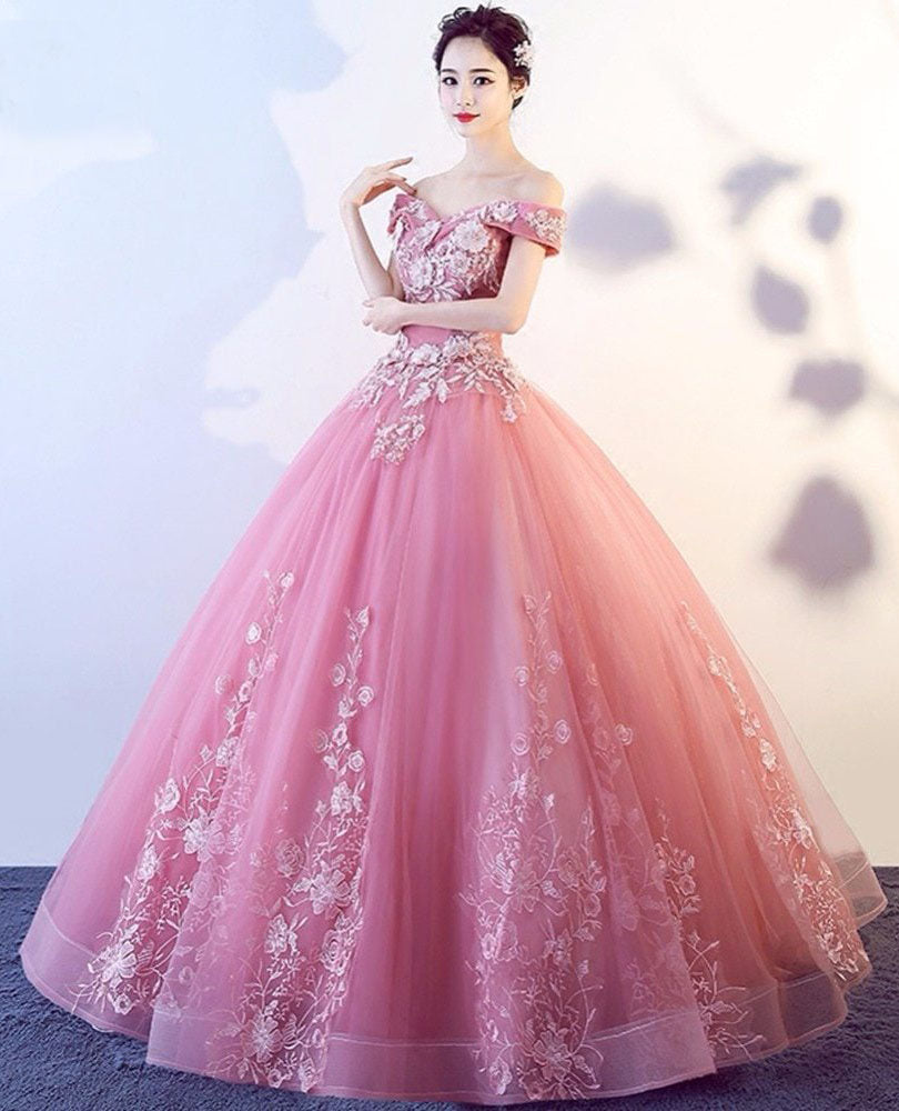 Off-the-Shoulder Appliques Tulle Quinceanera Prom Dresses N1225 ...