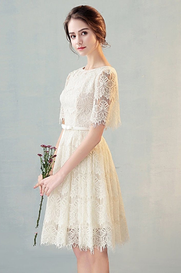 A Line Half Sleeves Lace Homecoming Dress with Belt N1948 ...