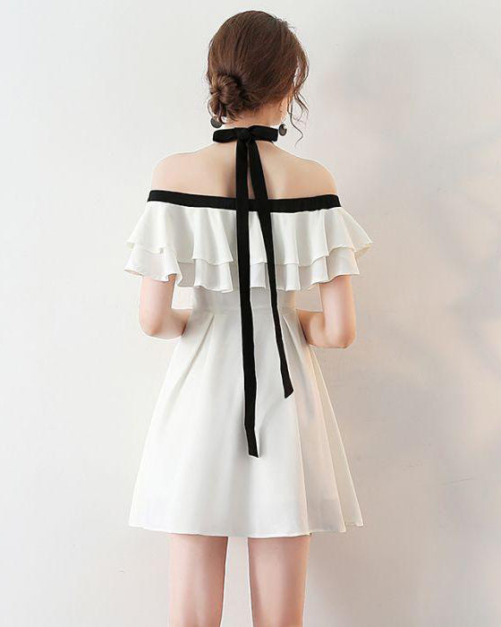 Light Ivory Halter Chiffon Short Homecoming Dresses,Short Prom Dresses ...