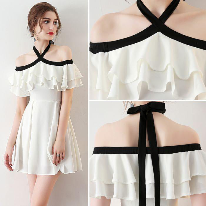 Light Ivory Halter Chiffon Short Homecoming Dresses,Short Prom Dresses ...