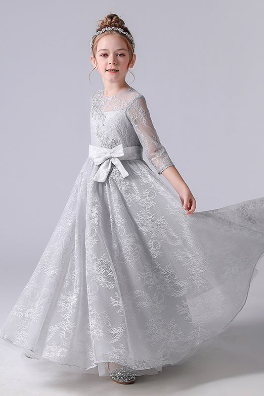 Elegant Appliques Long Sleeve Flower Girl Dresses With Bow ...