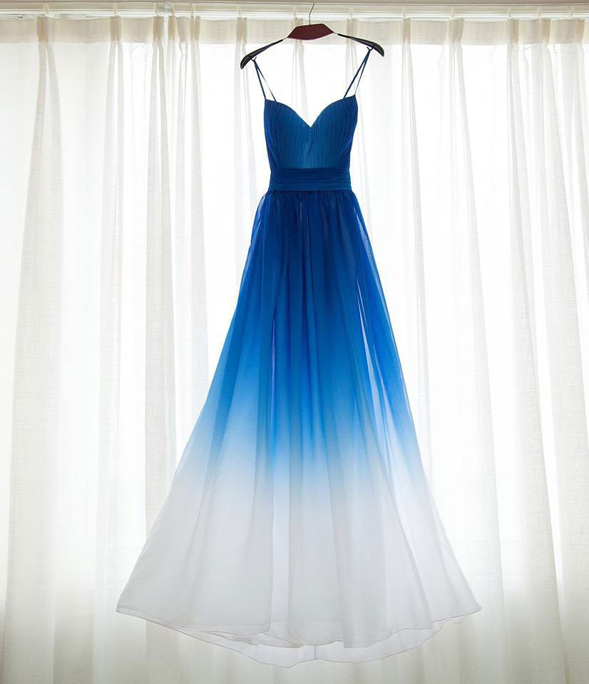 Royal Blue  Ombre Spaghetti Straps Chiffon A line 