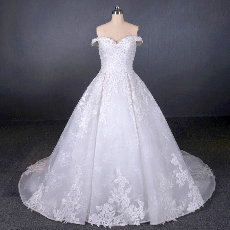 Ball Gown Off Shoulder Appliques Wedding Dresses, Puffy Lace Appliqued ...