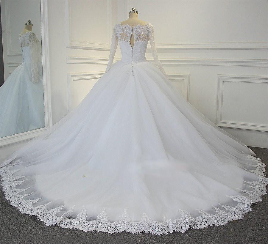 White Ball Gown Long Sleeves Bridal Dresses with Lace, Gorgeous Wedding ...