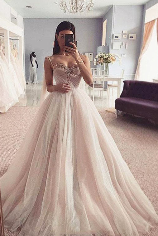 Charming Spaghetti Straps Sweetheart Tulle Prom Dress with Beading, We ...