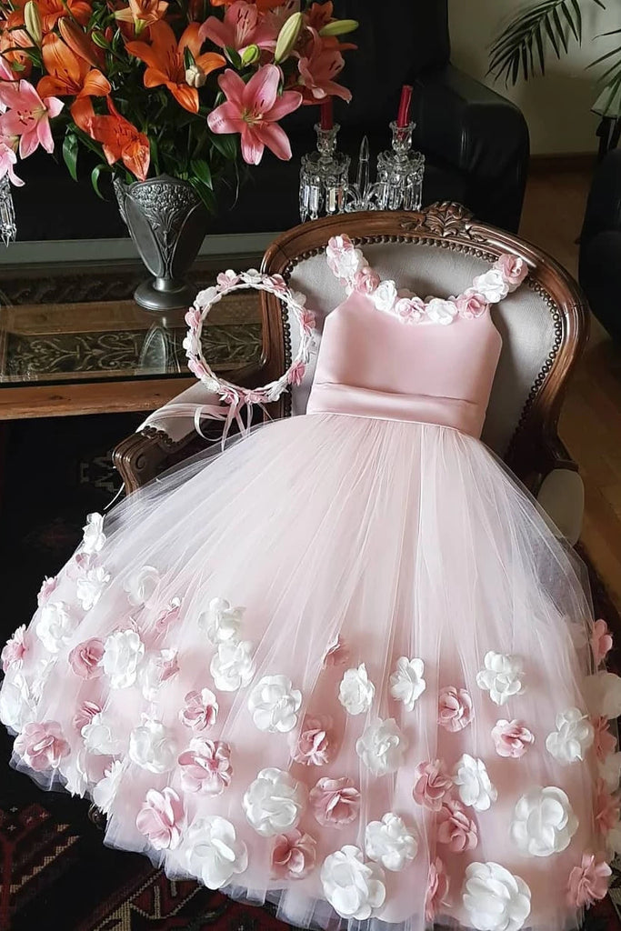 Cute Tulle Pink Flower Girl Dress With 